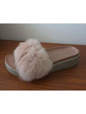Donald Pliner Pink Rabbit Fur Chunky Platform Slides Sandals Women's Sz 7.5M